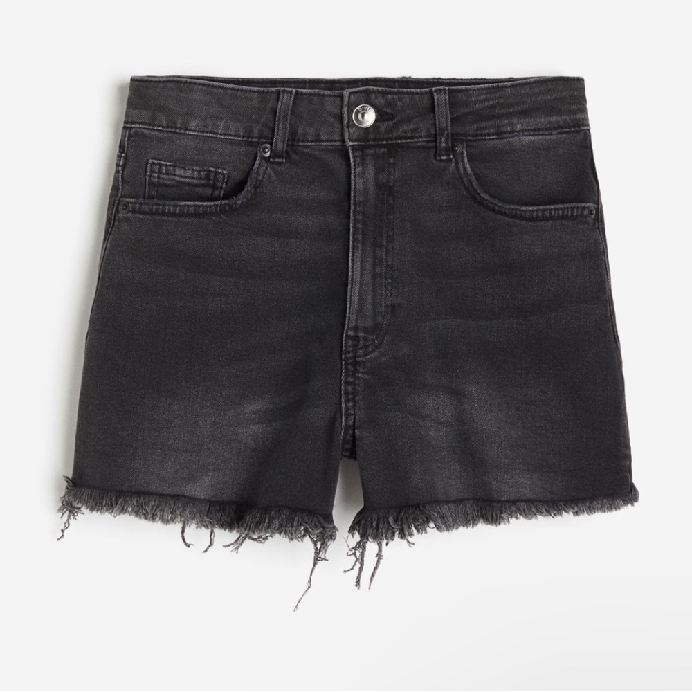 H&M Black Frayed Hem Denim Shorts